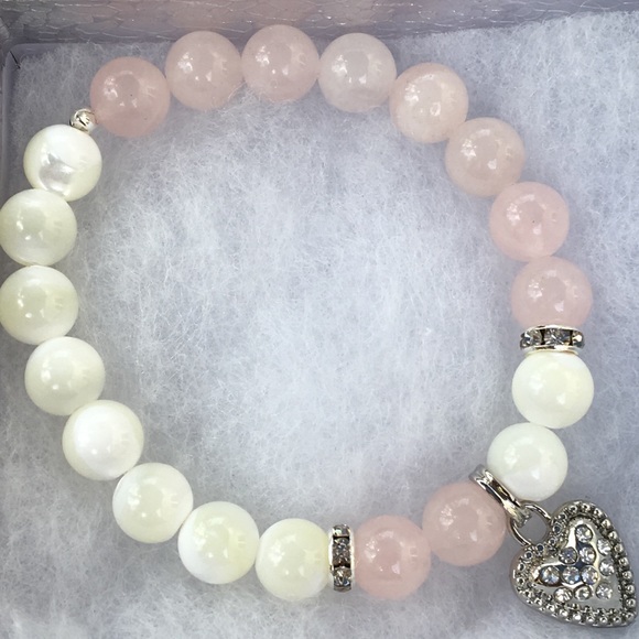 PeaceFrog Jewelry - Rose Quartz White Mother of Pearl Heart Bracelet
